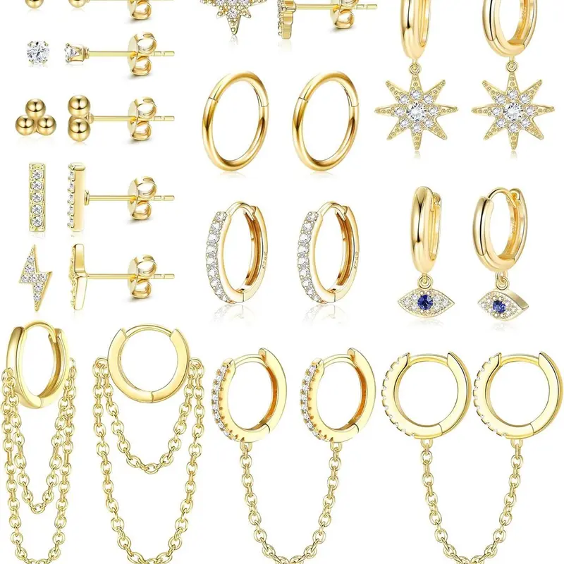 Rhinestone Decorated Lightening Design Hoop Earring Sets & Stud Earrings, Fashionable Earrings Set for Women & Girls, Trendy All-match & Exquisite Cubic Zirconia Jewelry for Birthday Gift, Earring Stacking Set
