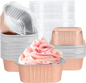 40 Pack Mini Cake Pans with Lids, 5oz Square Aluminum Foil Brownie Baking Cups, Muffin Tin Ramekins, Disposable Dessert Cupcake Cups for Wedding Birthday Party