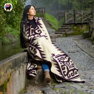 Larkspur Alpaca Blanket Bohemian Design Soft Cozy 80% Alpaca 20% Acrylic Handmade Queen Size 74x94 Inches Warm Stylish for Cuddling and Comfort