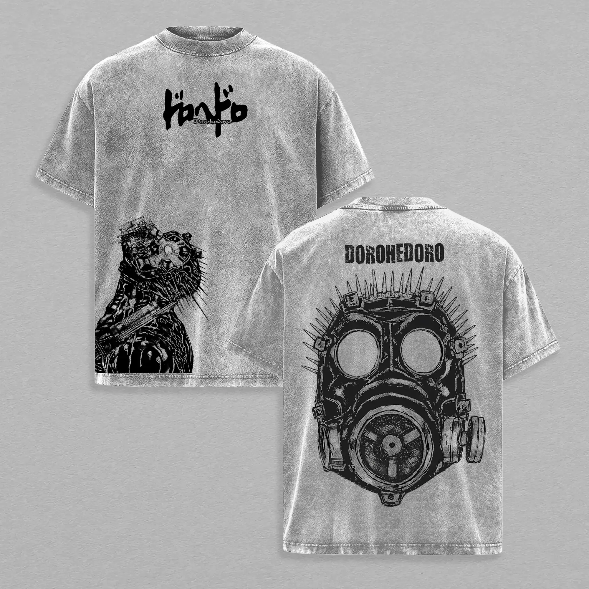 Kaiman Dorohedoro T-Shirt, Men's Oversized Vintage Washed Heavy Cotton Top, Casual Short Sleeve Graphic Back Print Streetwear for Manga Fans, Tshirt, Shortsleeve, Menswear, Round Neck, Back Graphic, Retro Vibe, Dark, Fitted