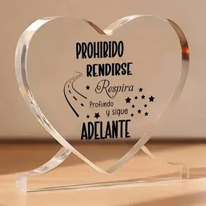 Heart Acrylic Inspirational Decor, No Give Up Spanish Quote, Office Bedroom Living Room Tabletop Decoration, Perfect Gift for Friends Colleagues, Heart Plaque