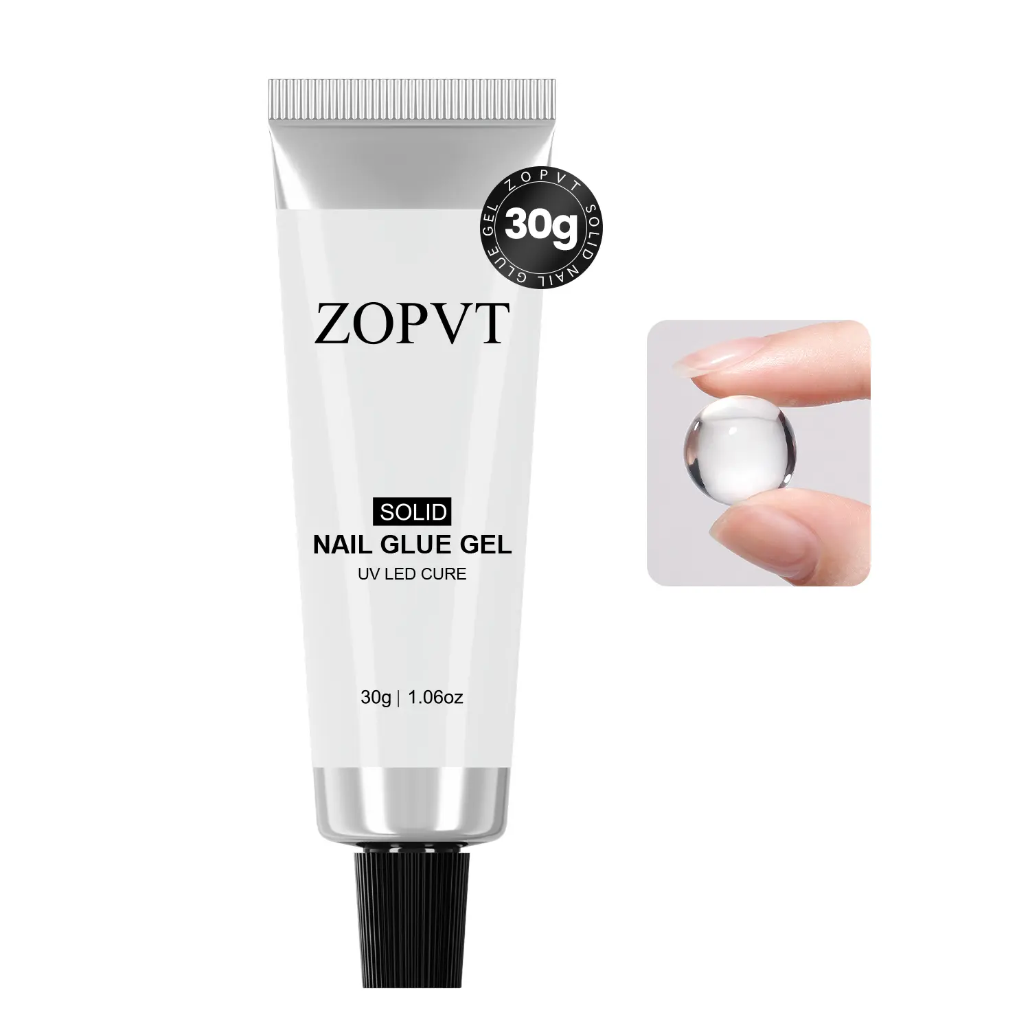 Solid Nail Glue for Press-Ons & Acrylic Nails, Nailcare Glue, Transparent UV LED Curing Gel, UV Light Gel, Strong 3D Sculpture Gel, 30g, Professional Manicure Tool