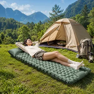 Outdoor inflatable mat camping pad — ultra-light, portable air cushion; single-person moisture-resistant inflatable mat for hiking and camping; quick-press inflation; lightweight design.