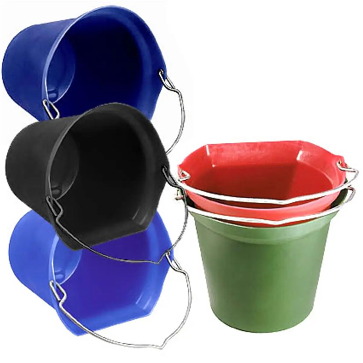 212 MAIN Equestrian Leisure Metal Water Storage Bucket Set - 20-Quart Galvanized Steel, Flat-Backs, Flat-Back Hanging Design, Spill-Proof, With Handle