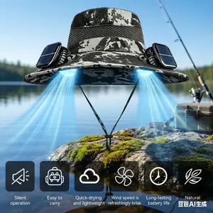 【SummerVibes】 Stay refreshed outdoors with this UPF 50+ wide brim sun hat built in dual solar fans for fishing hiking beach and daily summer use
