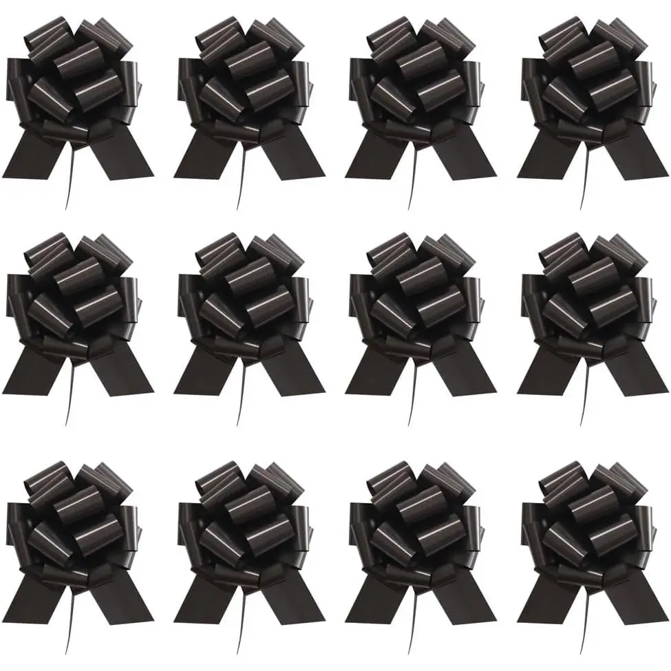 12 count Large Pull Bows, Black Bows for  Wrapping,6 Inches,Christmas Party Birthday  Wedding Ribbon Bows for Valentines Day, Birthday, Anniversary,Wedding,Florist Packaging  (Black)