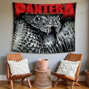 Pantera Band Tapestry - Black & White Art Wall Decor with Lizard Design, 100% Polyester Fabric, Ideal for Living Room, Bedroom, Office, or Dorm, Music Room Decor