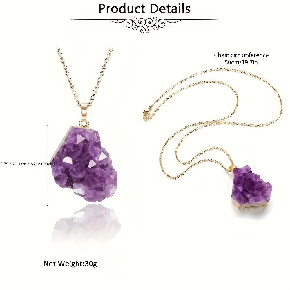 Raw Amethyst Cluster Crystal Necklace for Men & Women, Irregular Rough Amethyst Quartz Pendant, Natural Stone Jewelry, Creative Gift for Valentine's Day, Birthdays & Anniversaries