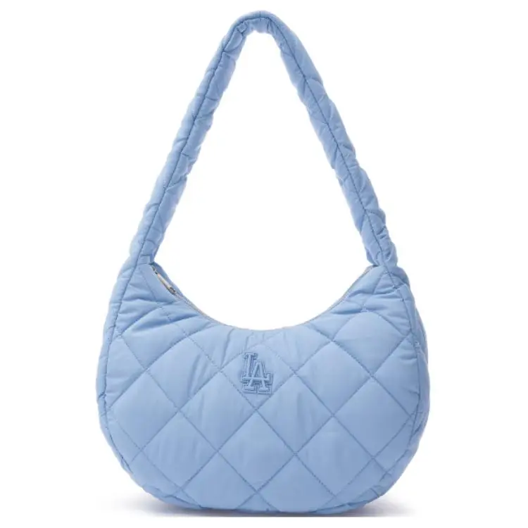 Women's Fashion Casual MLB Los Angeles Dodgers Quilted Polyester Crossbody/Shoulder Bag with Zipper Closure, Light Blue