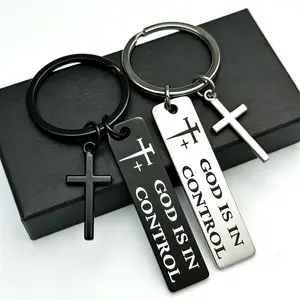 2026 HOLDNEAR GOD IS IN CONTROL Inspire Keychain with Clear Message and Cross Charm for Everyday Use -Meaningful Accessory for Faith and Inspiration Perfect Gift for Friends, Boyfriend, Father, and Couples