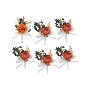 Rinlong 6Pcs Rustic Burnt Orange Boutonnieres