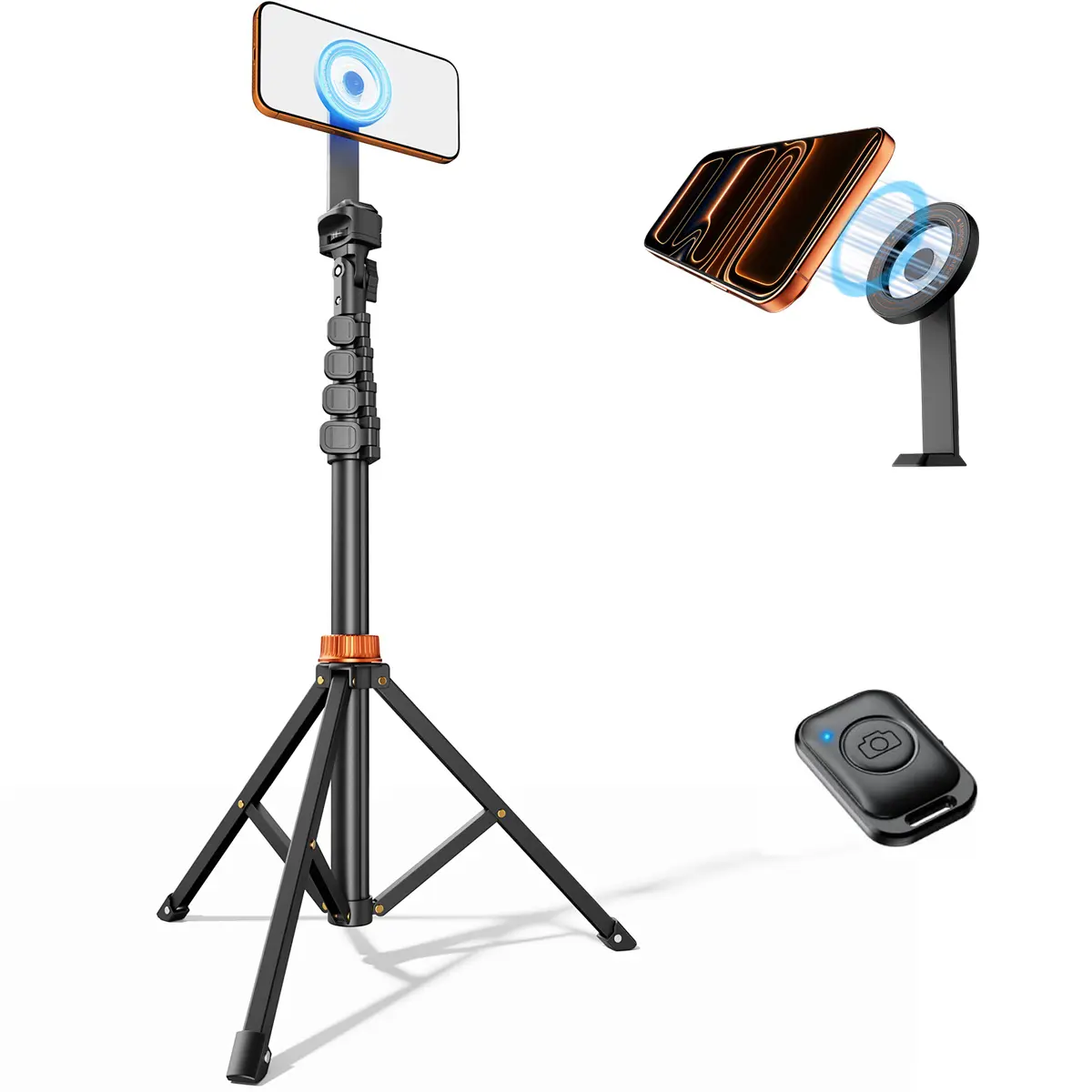 Vimose 66" Aluminum Metal Magnetic Tripod for iPhone - Remote Control, Strong MagSafe Magnetic Holder, Stable for Cell Phone Video Recording