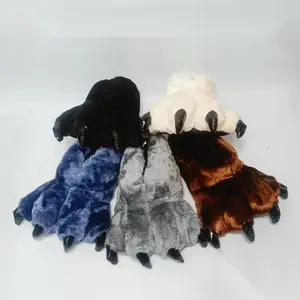 2 Pairs of winter dinosaur paw cotton slippers - suitable for both men and women, as well as couples. Warm and slip-resistant plush shoes with cartoon bear paws and monster designs for home use.