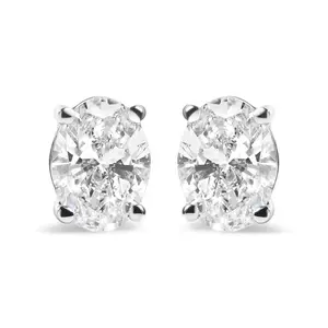 14K White Gold Prong Set Lab Grown Oval Diamond Solitaire Stud Earring (F-G Color, VS1-VS2 Clarity)