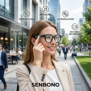 Senbono Smart Glasses Ai Translation Bluetooth-compatible Smart Glasses, Clear Headphones, Unisex Sunglasses for Travel, Portable & Lightweight Design, Smart Wireless Glasses
