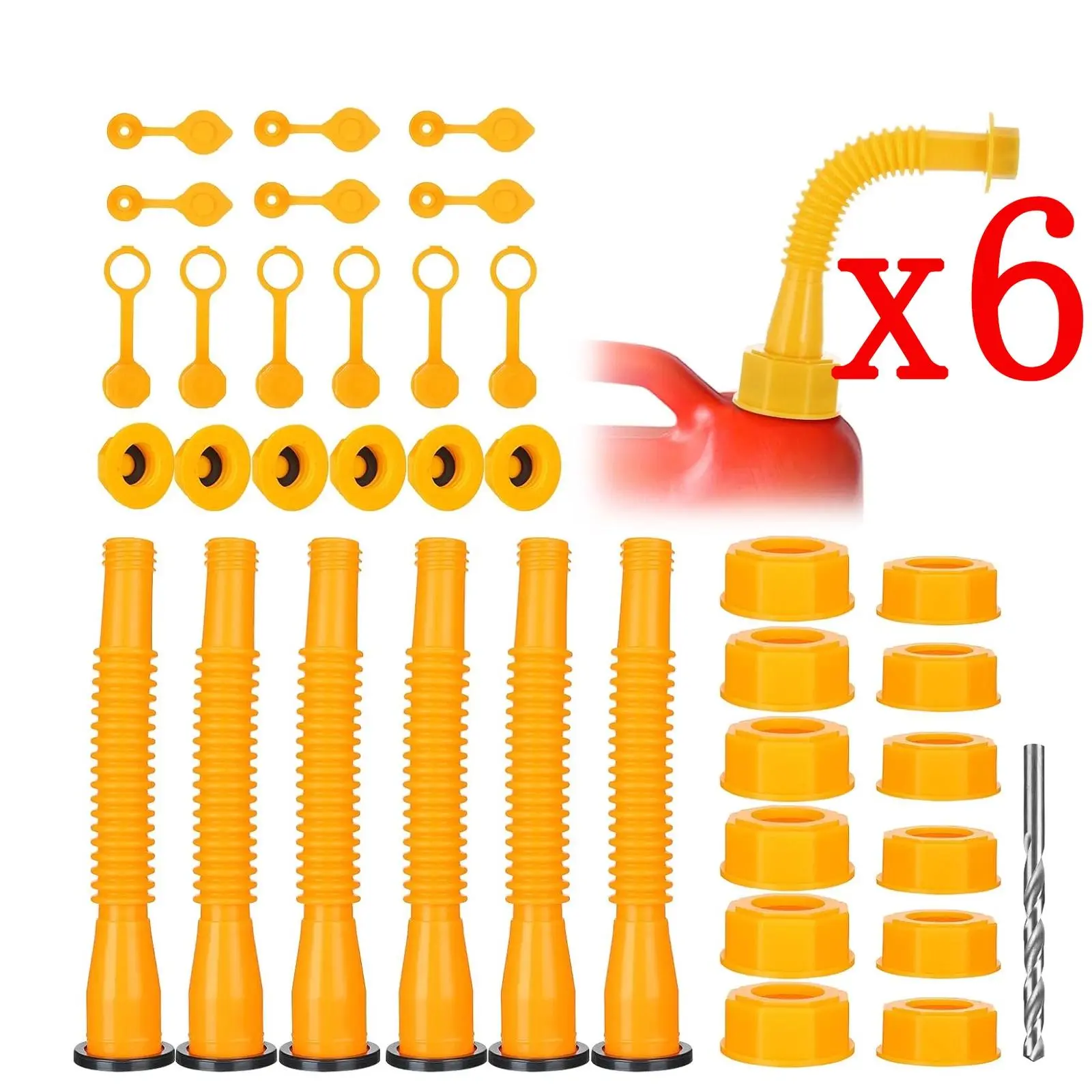 6Pcs Gas Can Spout Nozzle Vent Kit, Old Style Replacement Fuel Can Spout with Dual Vent Caps, HDPE Leak Proof Flexible Hose, Anti-Overflow Design for 1/2/5/10 Gallon Plastic Gas Cans