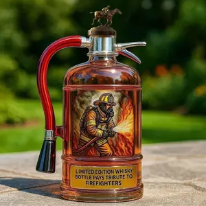 Novelty Firefighter Themed Whiskey Decanter, Fire Extinguisher Shaped Liquor Bottle, Premium Barware Gift, Man Cave Display