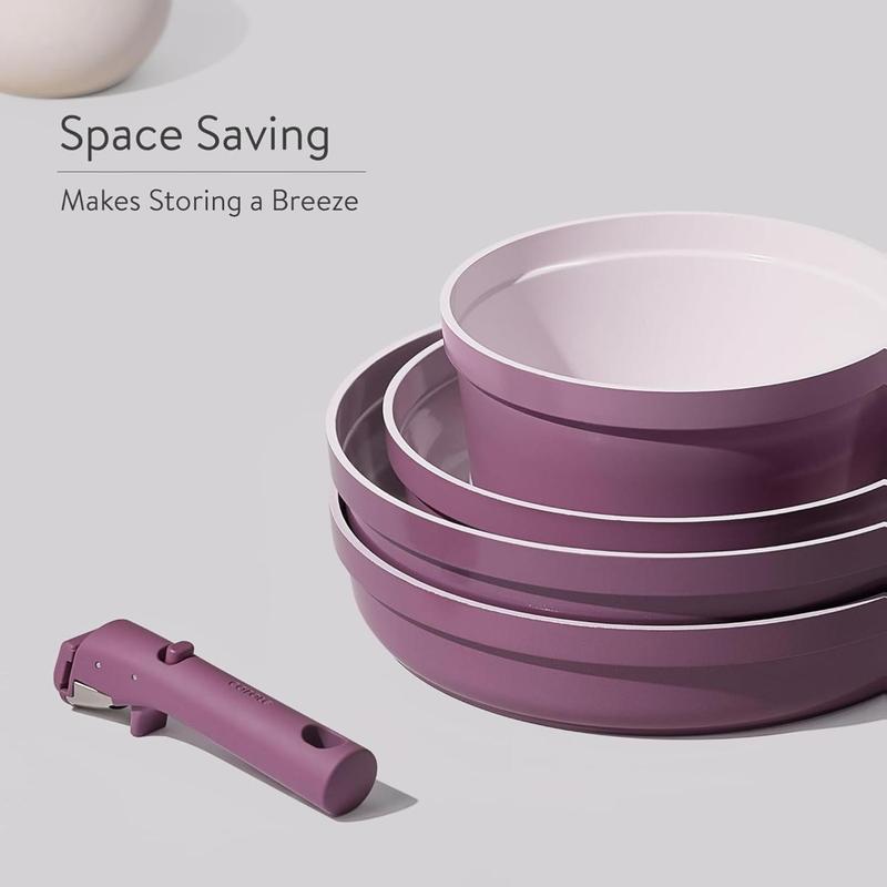 CAROTE 21PCS Ceramic Cookware Set,Pots and Pans set Non Stick,Induction Cookware Set with Removable Handle,RV Kitchen Cooking Set,Non-toxic Kitchen Cooking Set, PFAS and PFOA Free,Purple