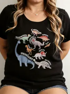 Dinosaur Chart Graphic Tee T-Rex Dino Species Print Shirt Fun Science Teacher Gift T-Shirt for Educators and Dinosaur Fans - Top, Womenswear summer clothes