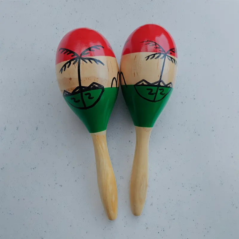 2-Piece Coconut Tree Pattern Hand Cranked Sand Hammer, Hand Drawn Coconut Tree Pattern, Hand Cranked Bell, Dance Instrument, Bar KTV Party Bell, Birthday Gift, Rhythm Instrument, Coconut Tree Pattern Wooden Sand Hammer, Percussion Instrument