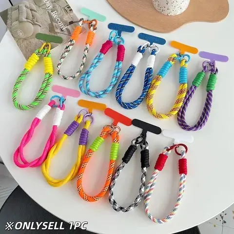 Colorful Braided Phone Wrist Strap, Trendy Contrast Color Rope Phone Lanyard with Tabs, Universal Detachable Phone Charm Keychain Phone Chains for iPhone Samsung, Street Fashion Accessory for Women Teens, Stylish Phone Accessories