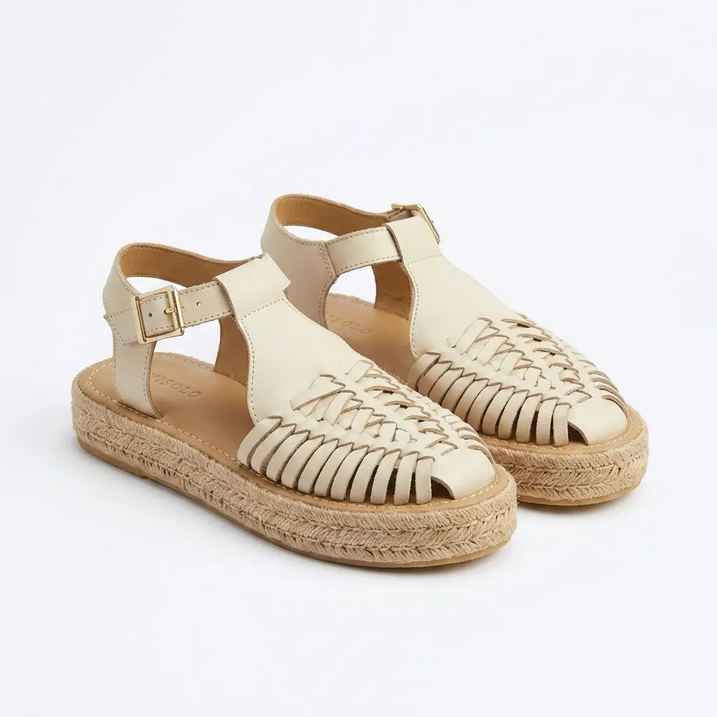 Huarache T-Strap Espadrille Sandal Bone