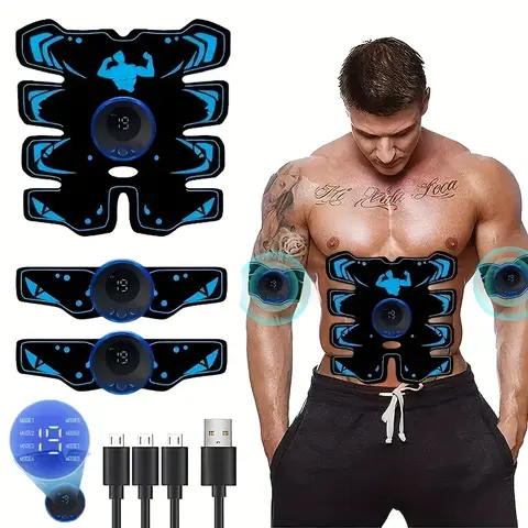 EMS Abs Muscle Stimulator, USB Rechargeable Muscle Toning Sculpting Device for Abdomen & Arms, Portable Fitness Trainer, Home Workout Accessory