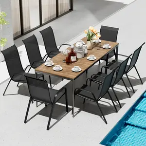 Arlopu Patio Chairs Set Of 8, Stackable Textilene Outdoor Dining Furniture for All Weather, with 17.7″ Wide Seat & Metal Frame, for Garden, Backyard, Deck, Restaurant, Poolside