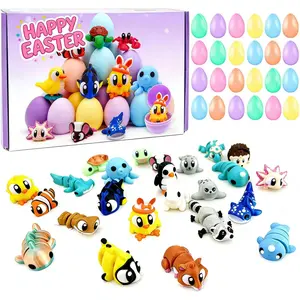 24pcs Prefilled with Easter Eggs 3D Printed Animals, Mini 3D Printed Figurines Gifts Toys for Kids Easter Basket Stuffers for Boy Girl School Classroom Prizes Hunt Supplies Party Favors