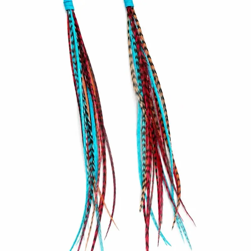 Turquoise Brown Red Feather Earrings 8 Inch, Feather Earrings