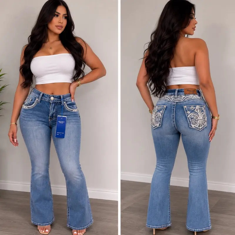 Westfield Eagle Jeans with Embroidered Pockets and Distinctive Design Denim Bottom