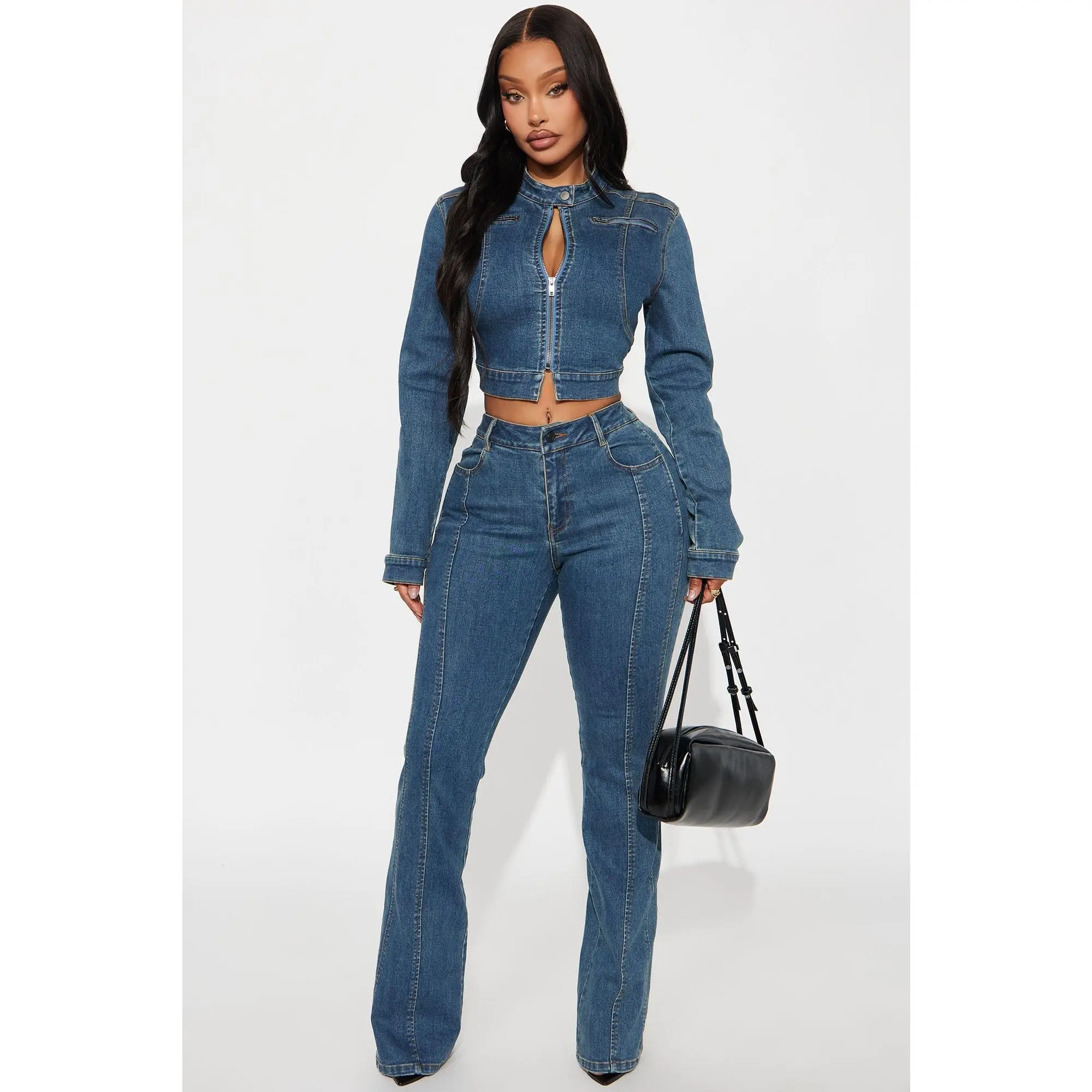 Downtown Days Denim Pant Set - Medium Wash
