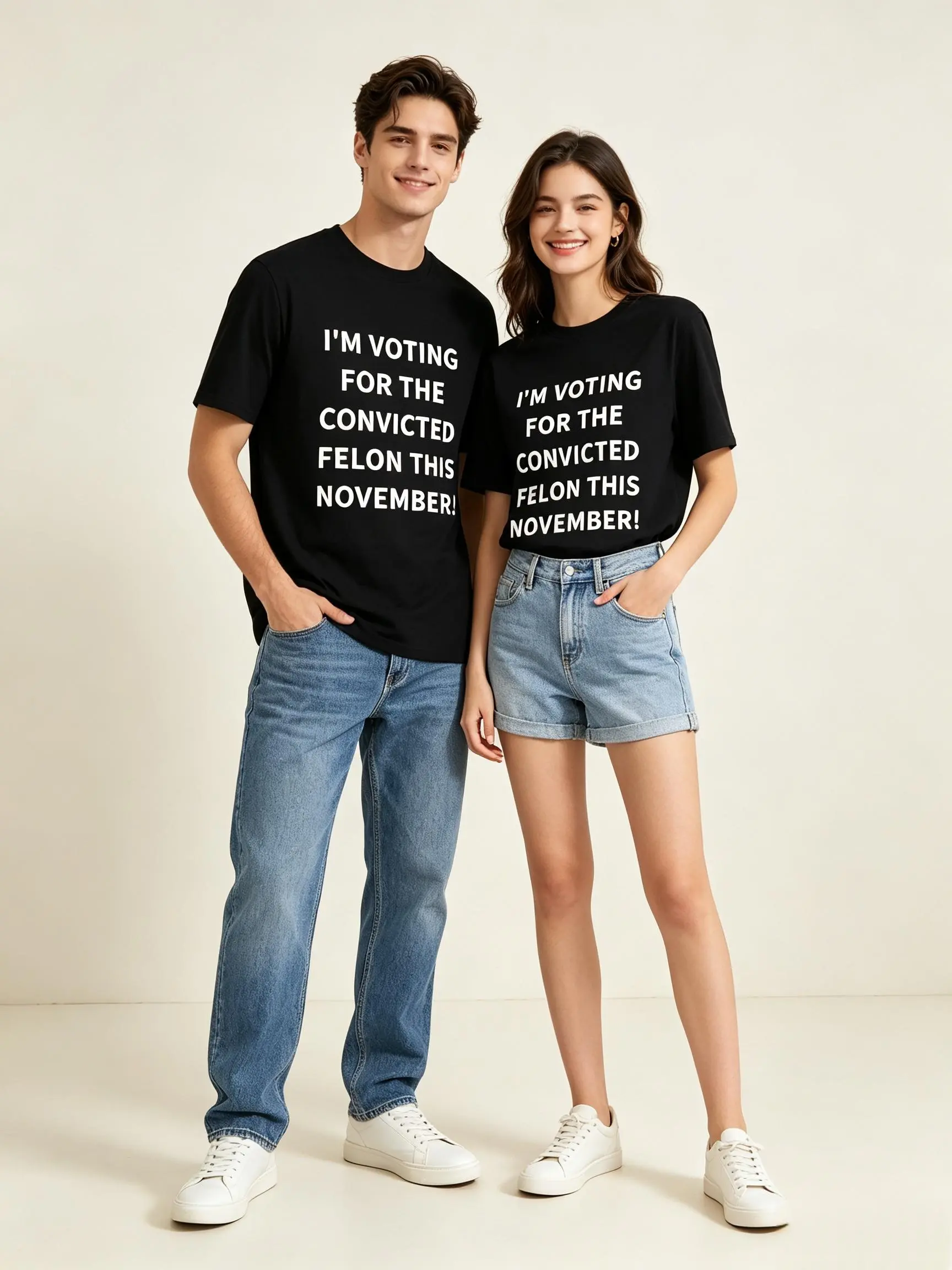 Women's Pure Cotton Crew Neck T-Shirt - Breathable, Easy Wash, Well-Fitted, Unisex Classic with "I'M VOTING FOR THE CONVICTED FELON THIS NOVEMBER!" Print