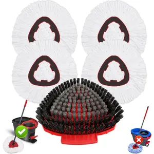 5 Pack Spin Mop O Cedar EasyWring 1-Tank System,Include 4 Mop Replace Heads + 1 Scrubber Brush, 100% Microfiber Mop Refills Deep Machine Washable