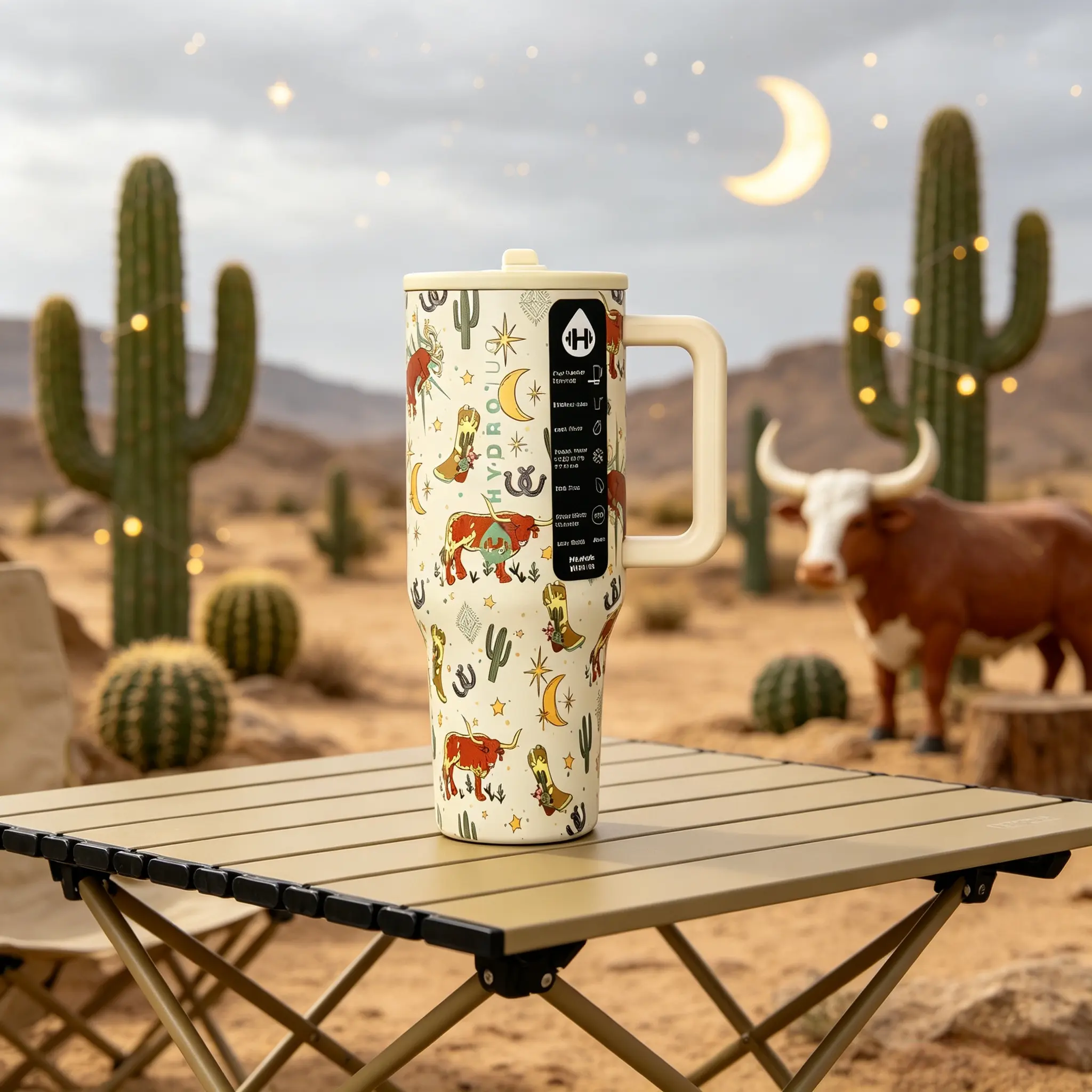 HydroJug 40oz Western Cowboy Stainless Steel Bottled Tumbler - 24-Hour Cold Retention, Leak-Proof Vacuum Flask Travel Mug with Handle & Straw Lid