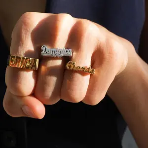 Custom Name Finger Ring, Personalized Name Plate Ring, Sterling Silver Name Ring, 14K Gold Name Ring, 3D Name Initial Letter Ring For Mother