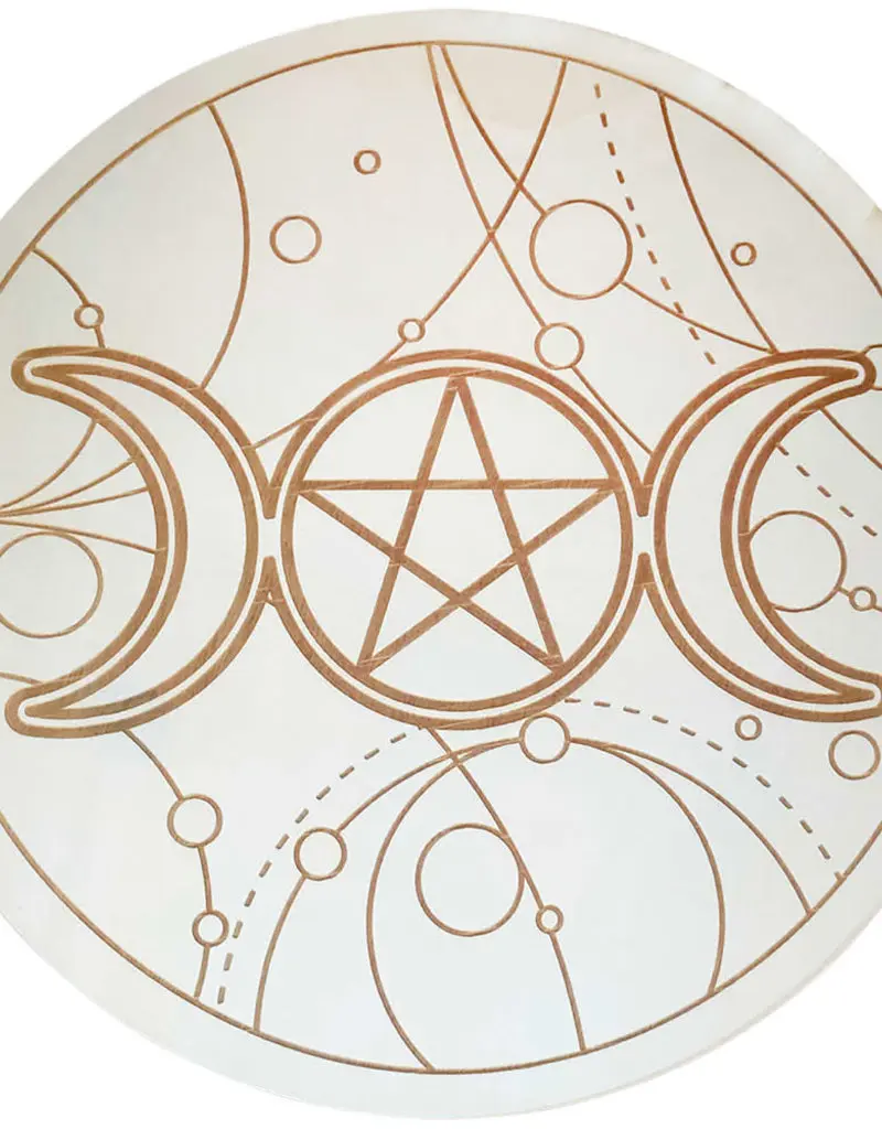 Triple Moon Pentacle Wood Crystal Grid