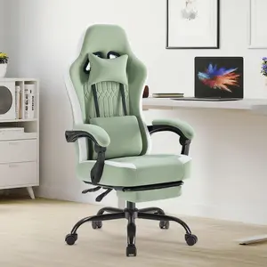 Computer Gaming Chair - High Back Ergonomic Desk Chair with Footrest and Lumbar Support, Height Adjustable Task Chair with Linkage Armrests and Headrest, 360° Swivel Wheels