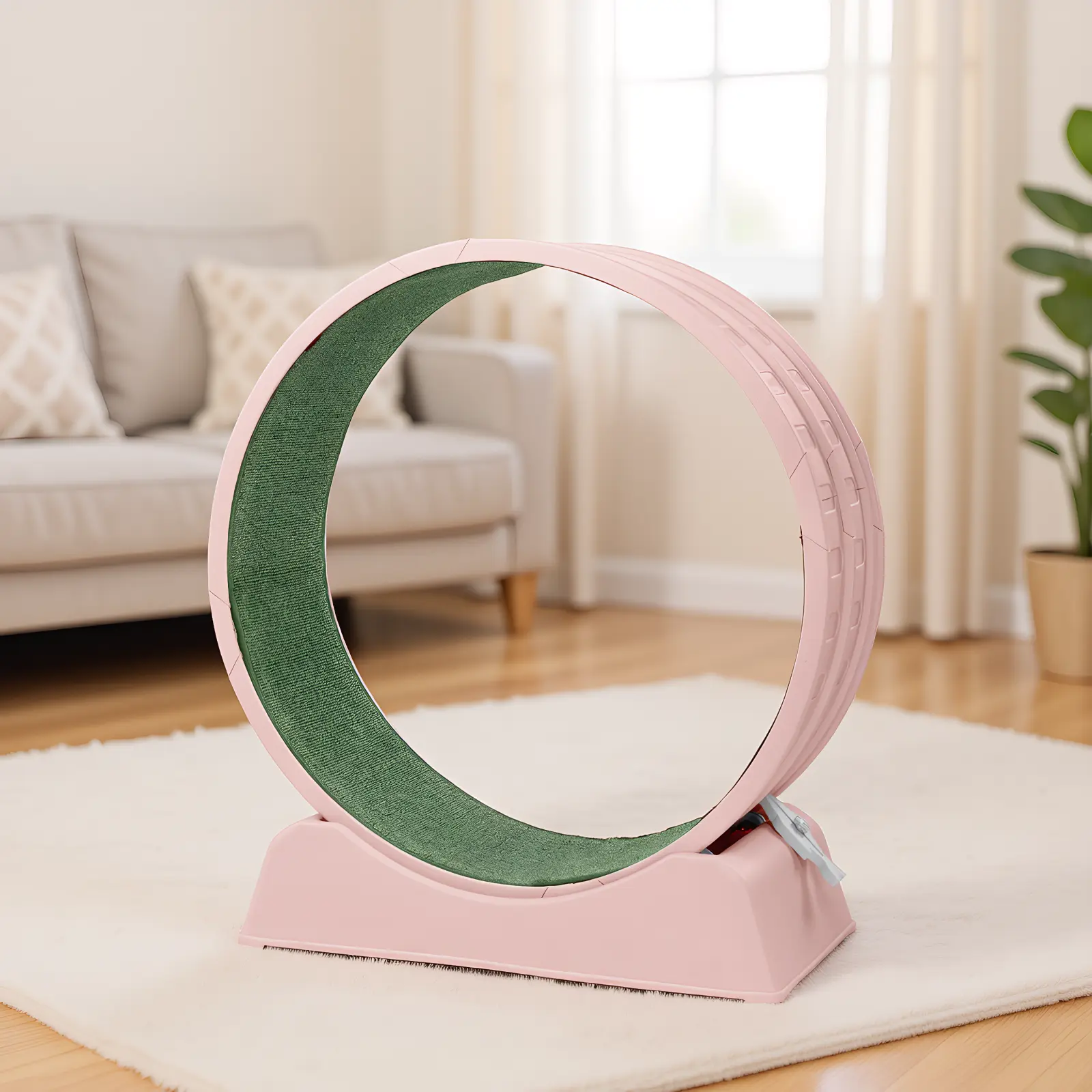 31.5" Cat Exercise Wheel with Safety Lock & Removable Scratch Pad, Silent Rolling Cat Treadmill, PP Track with Carpet, Tool-Free Assembly, Pink