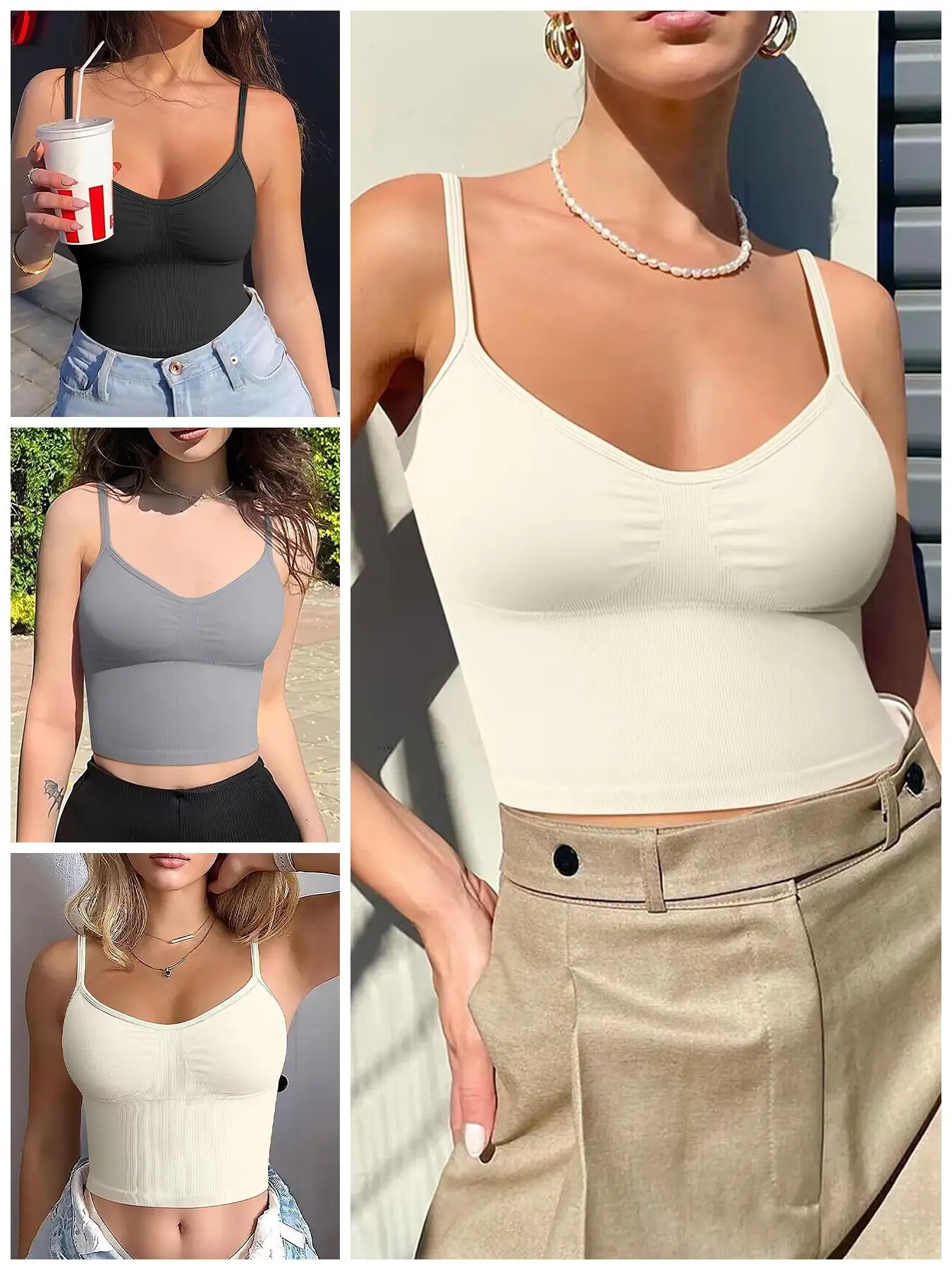 Women's Basic Solid Sports Cami Top, Seamless Crop Sports Vest, Gym Vest, Pickleball Clothes, Tennis Outfits, Running Vest, Ladies Sportswear for Gym