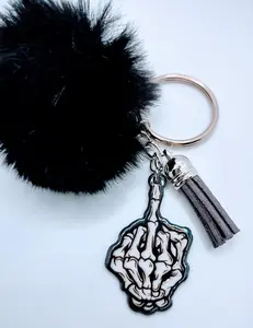 Simple Statement middle finger Acrylic Keychain With Fur And Tassel charm