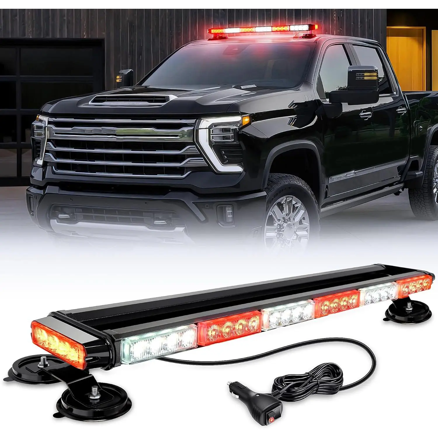 Nilight 29.5" Aluminum Alloy Roof-Mounted Emergency Strobe Light Bar, 56-LED Magnetic Base, 12V-24V Flash Patterns, Heavy-Duty Cable, High-Visibility Car Strip Light for Trucks, Construction Vehicles