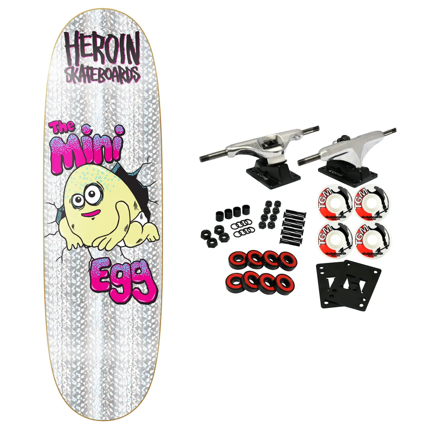 Heroin Skateboard Complete Mini Egg Holographic Foil 8.38" x 28.5"