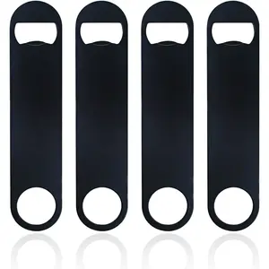 4 PACK Stainless Steel Flat Bottle Opener, Beer Bottle Opener, 7inch, with Exquisite Packaging, for Kitchen, Bar or Restaurant, Black,