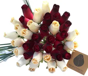 Red with Black Tips and White Wooden Rose Flower Bouquet