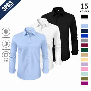 Alimens&Gentle Men's Dress Shirts 4-way Stretch Long Sleeve Collared Solid Wedding Dating Button Down Shirts Business Casual Breathable Outfits Menswear Summervibes