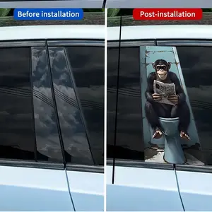 2PCS 2D Flat Car B Pillar Stickers Gorilla Reading Newspaper Design for Metal Plastic Ceramic Wood Surface Matte Finish Rectangle Decals