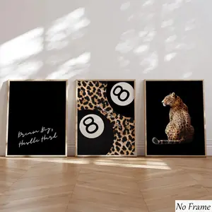 Three-Piece Unframed Canvas Leopard Print Poster Set, High-Quality Wall Art Decor, Ideal Gift for Friends and Family