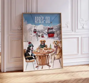 Retro Après Ski Wall Art, Magazine Cover Print, Cute Dogs Wall Art, Vintage Ski Lodge Wall Decor