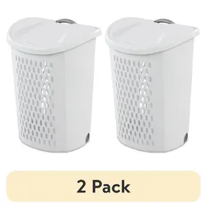 (2 Pack) Ultra Wheeled Hamper Plastic Adult, White - Household Laundry Organizer